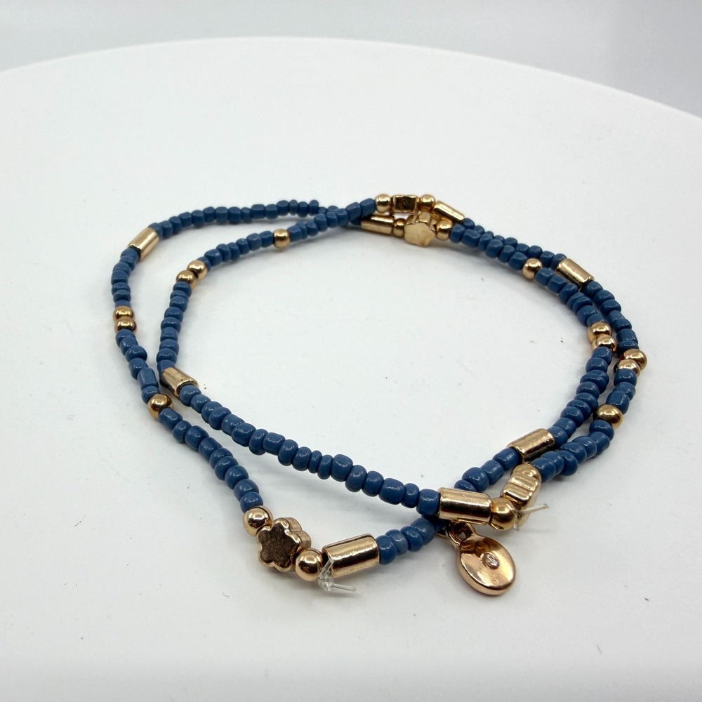Boho Slate Blue Seed Bead Anklet with Gold Star Charm - Minimalist Gift